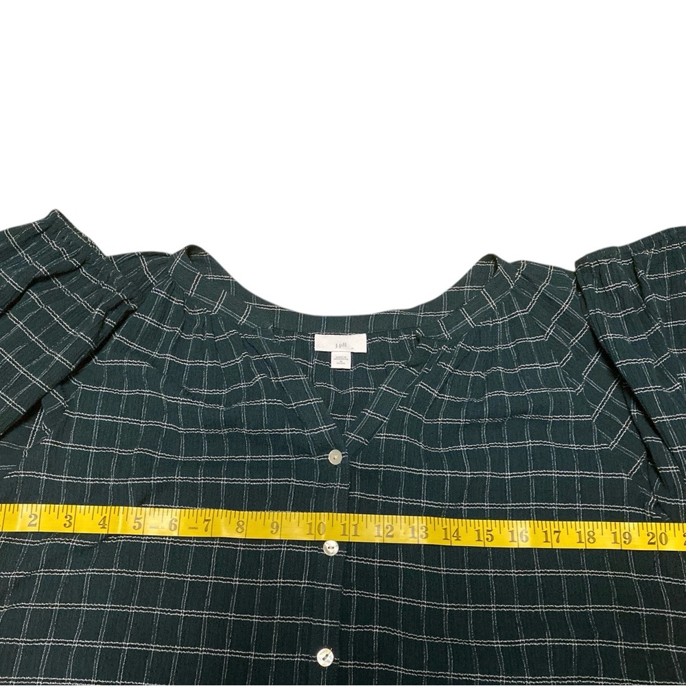 J. Jill Women's Crinkled Plaid Button-Up Top Size M Petite Evergreen Blouse - Picture 12 of 16